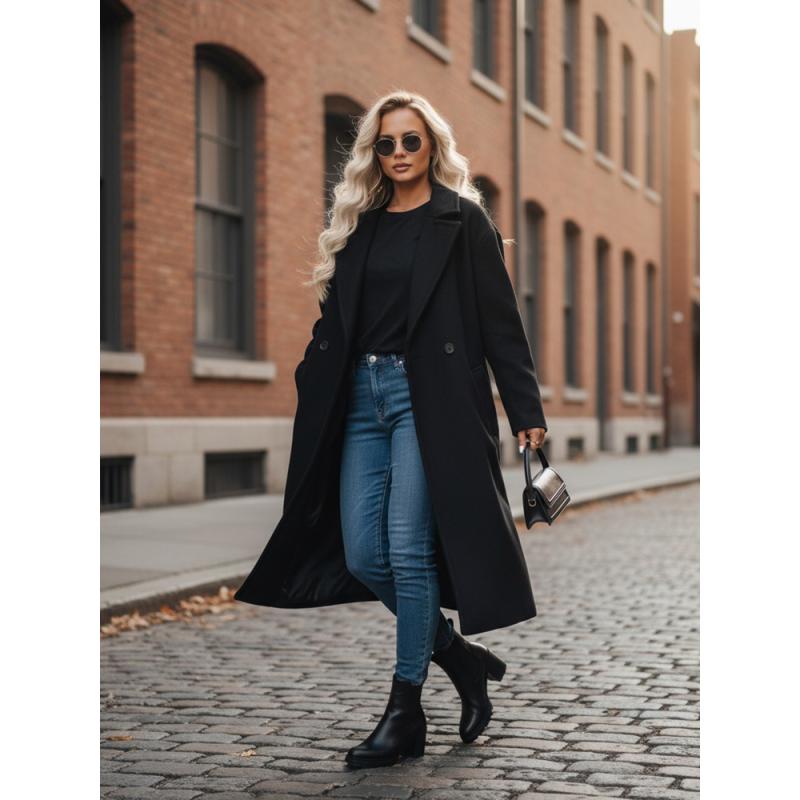 Dámský přechodný kabát oversize černý s