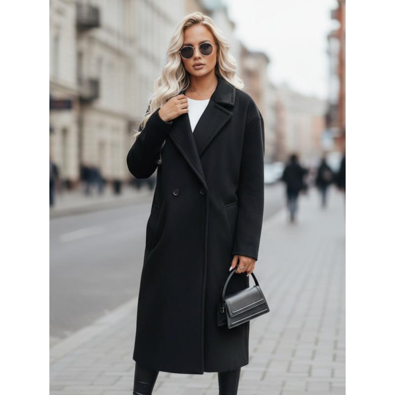 Dámský přechodný kabát oversize černý s