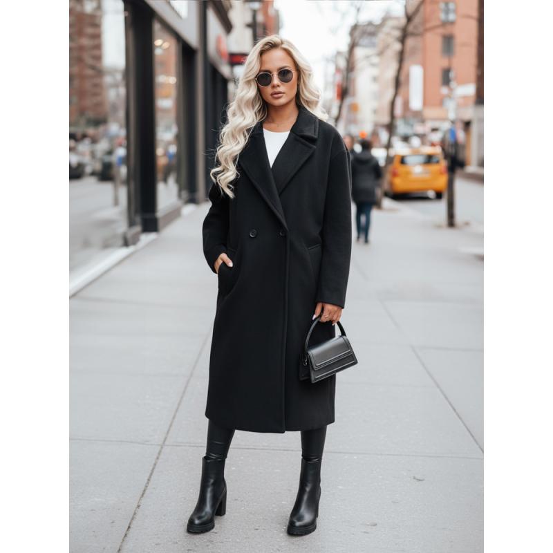 Dámský přechodný kabát oversize černý s