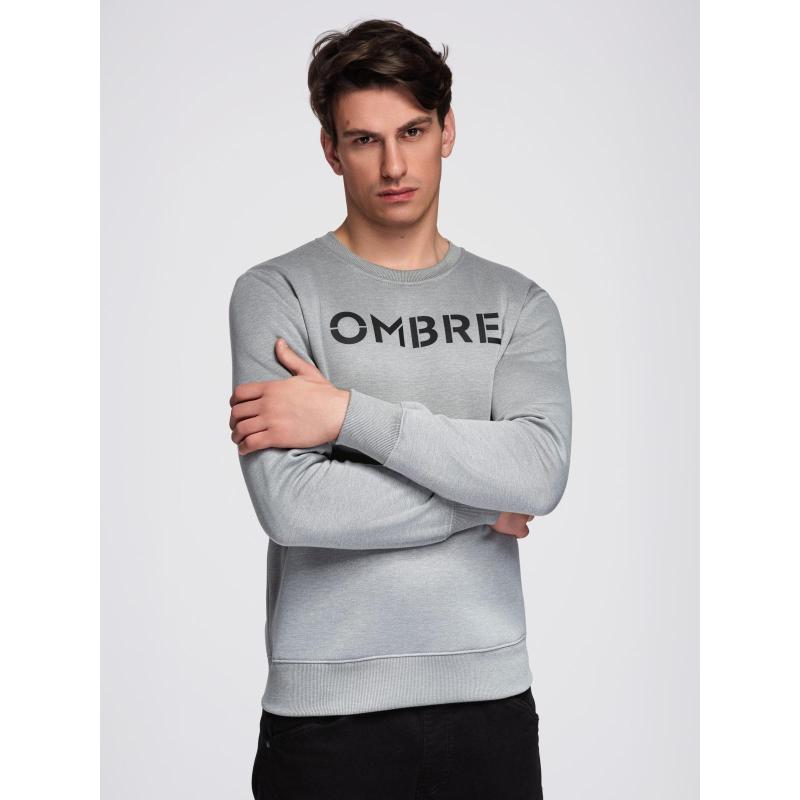 Klasická pánská mikina s nápisem – šedá melírovaná V1 B1711