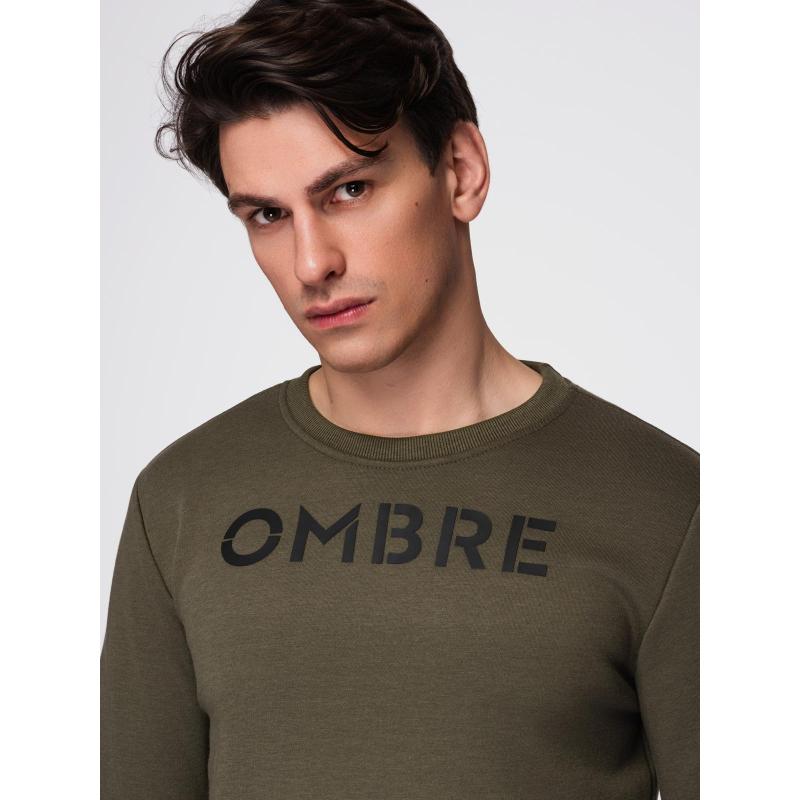 Klasická pánská mikina s nápisem – tmavě olivová V2 B1711