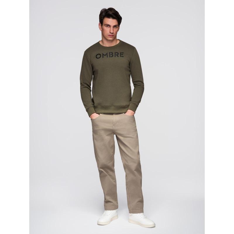 Klasická pánská mikina s nápisem – tmavě olivová V2 B1711