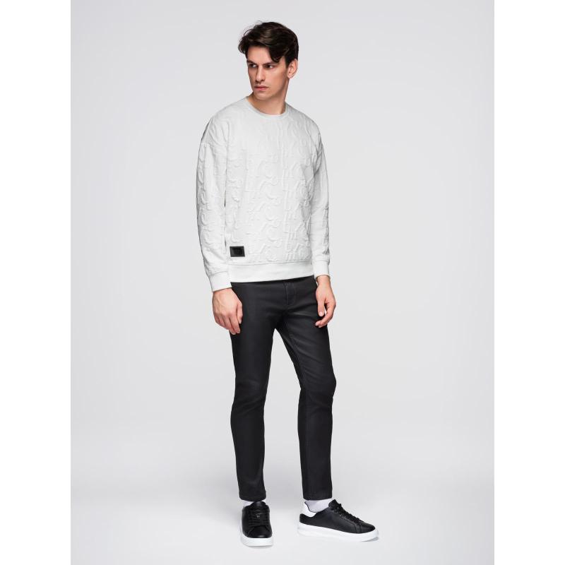 Pánská mikina RELAXED FIT s reliéfními písmeny – ecru V2 B1712