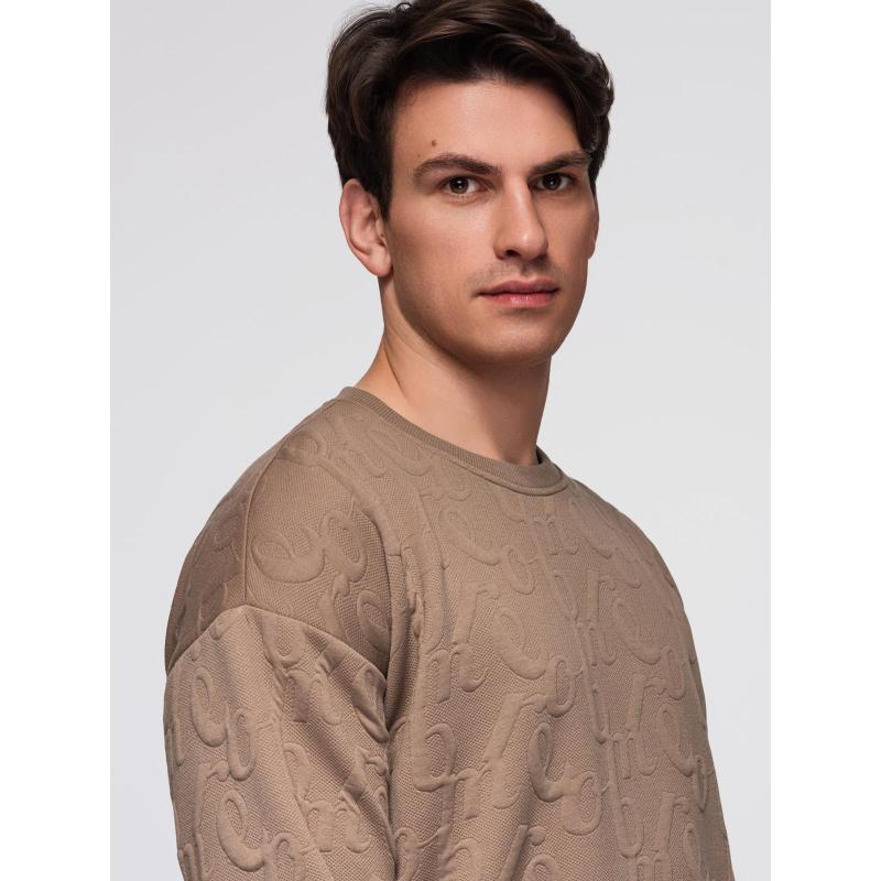 Pánská mikina RELAXED FIT s reliéfními písmeny – hnědá V3 B1712