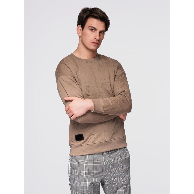 Pánská mikina RELAXED FIT s reliéfními písmeny – hnědá V3 B1712