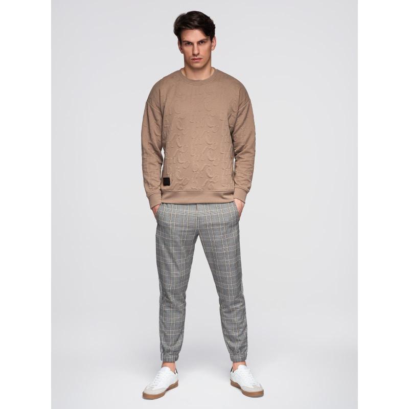 Pánská mikina RELAXED FIT s reliéfními písmeny – hnědá V3 B1712