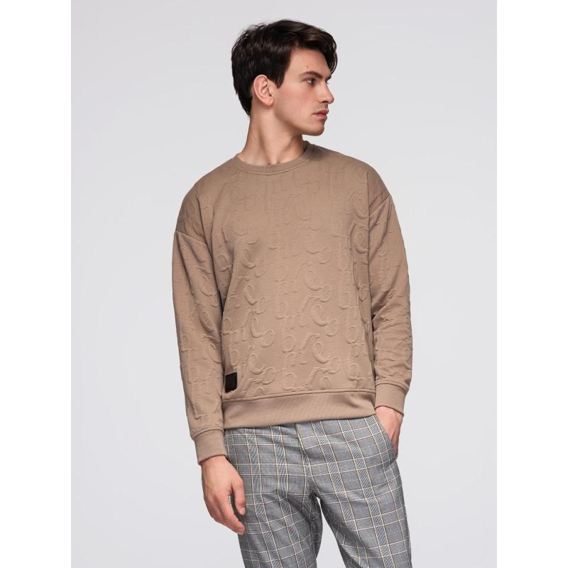 Pánská mikina RELAXED FIT s reliéfními písmeny – hnědá V3 B1712