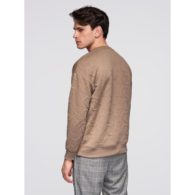 Pánská mikina RELAXED FIT s reliéfními písmeny – hnědá V3 B1712