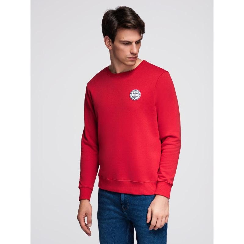 Pánská mikina bez streče s kulatým výstřihem a nášivkou – červená V1 B1713