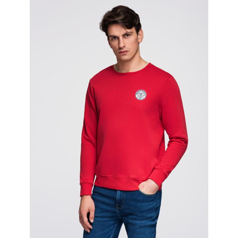 Pánská mikina bez streče s kulatým výstřihem a nášivkou – červená V1 B1713