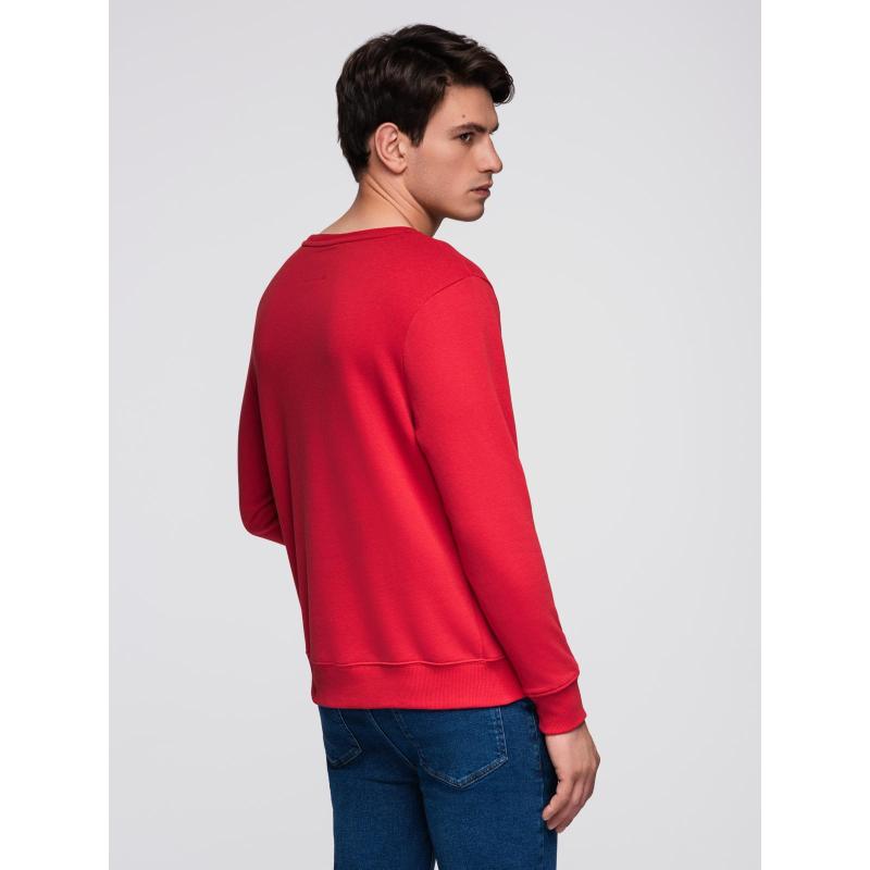 Pánská mikina bez streče s kulatým výstřihem a nášivkou – červená V1 B1713