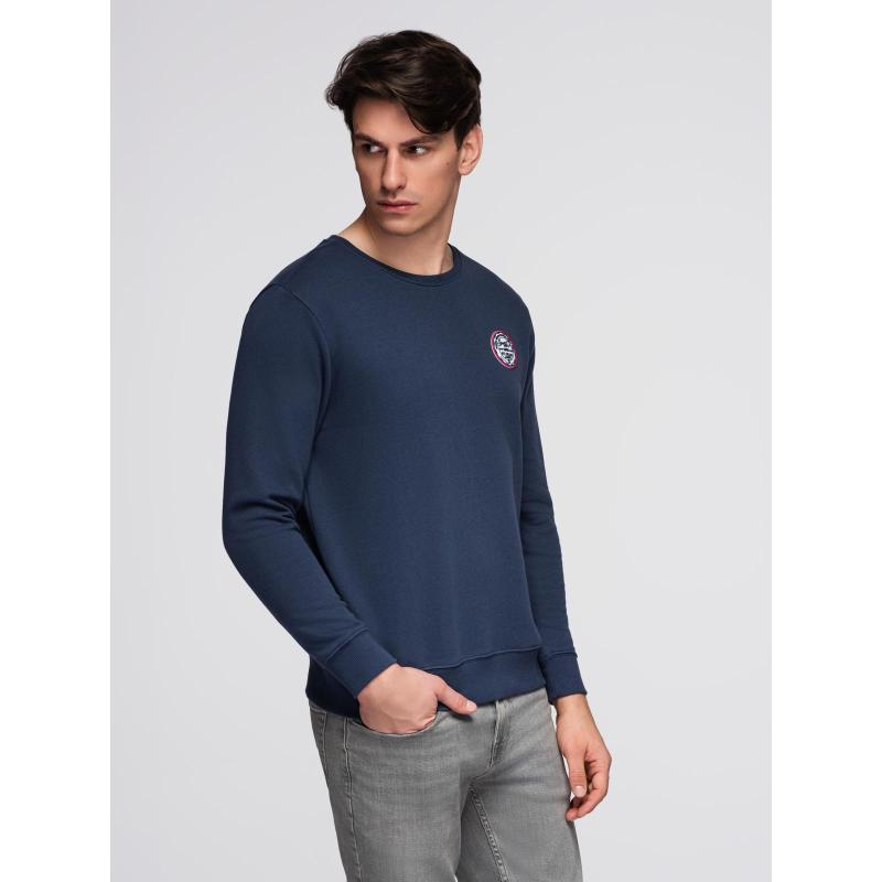 Pánská mikina s kulatým výstřihem a nášivkou – tmavě modrá V2 B1713