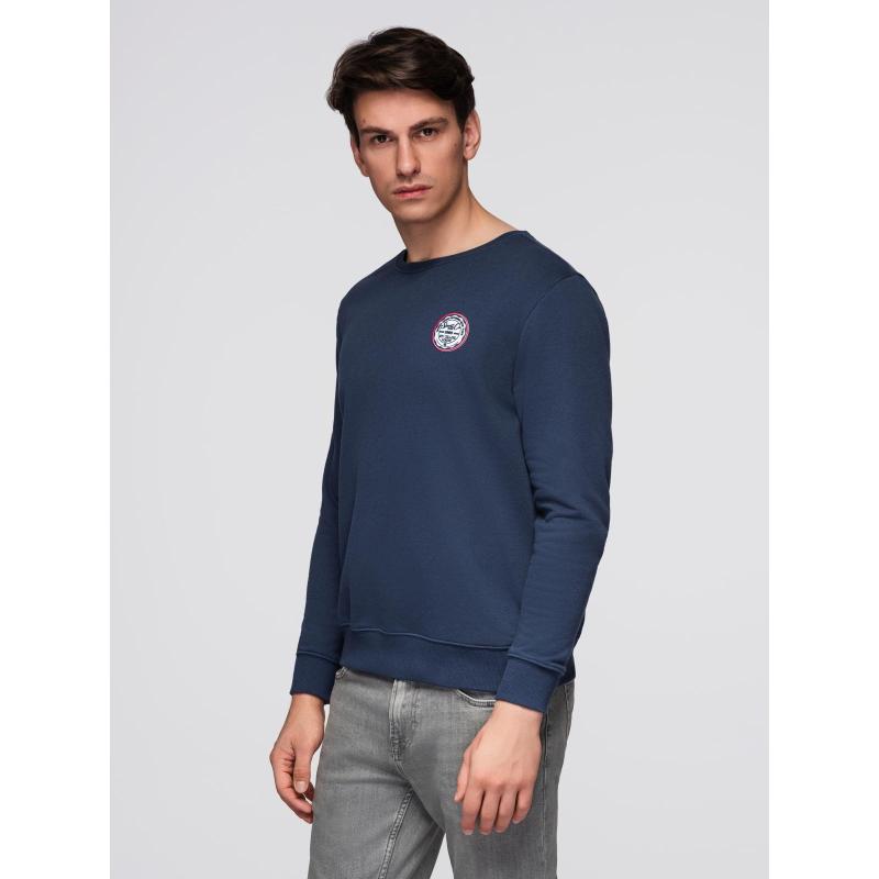 Pánská mikina s kulatým výstřihem a nášivkou – tmavě modrá V2 B1713