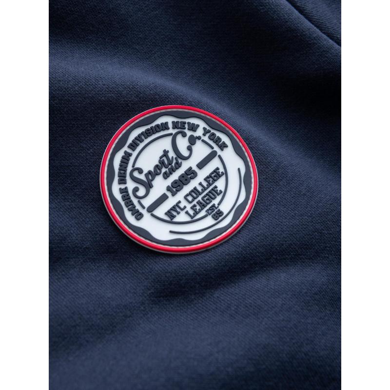 Pánská mikina s kulatým výstřihem a nášivkou – tmavě modrá V2 B1713