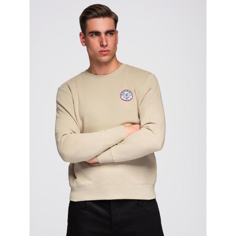 Pánská mikina bez streče s nášivkou – béžová V3 B1713