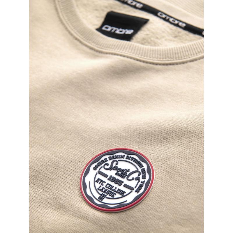 Pánská mikina bez streče s nášivkou – béžová V3 B1713