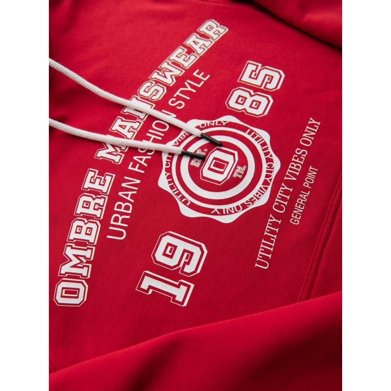 Pánská mikina s kapucí a potiskem college – červená V1 B1714