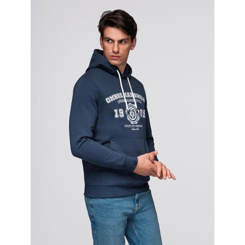 Pánská sportovní mikina s kapucí a velkým potiskem – tmavě modrá V2 B1714