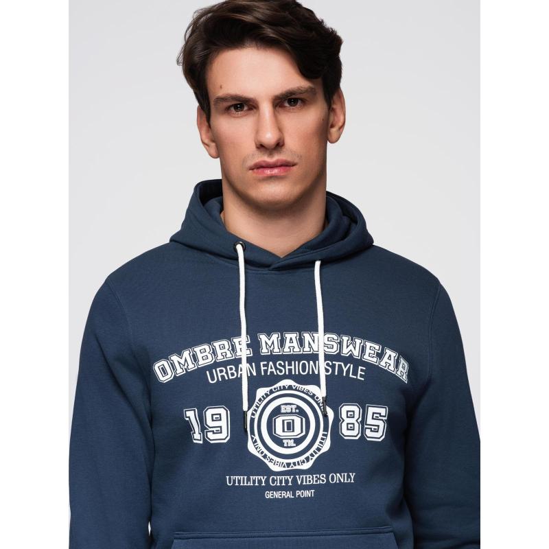 Pánská sportovní mikina s kapucí a velkým potiskem – tmavě modrá V2 B1714