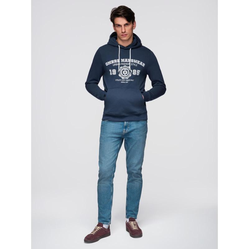 Pánská sportovní mikina s kapucí a velkým potiskem – tmavě modrá V2 B1714