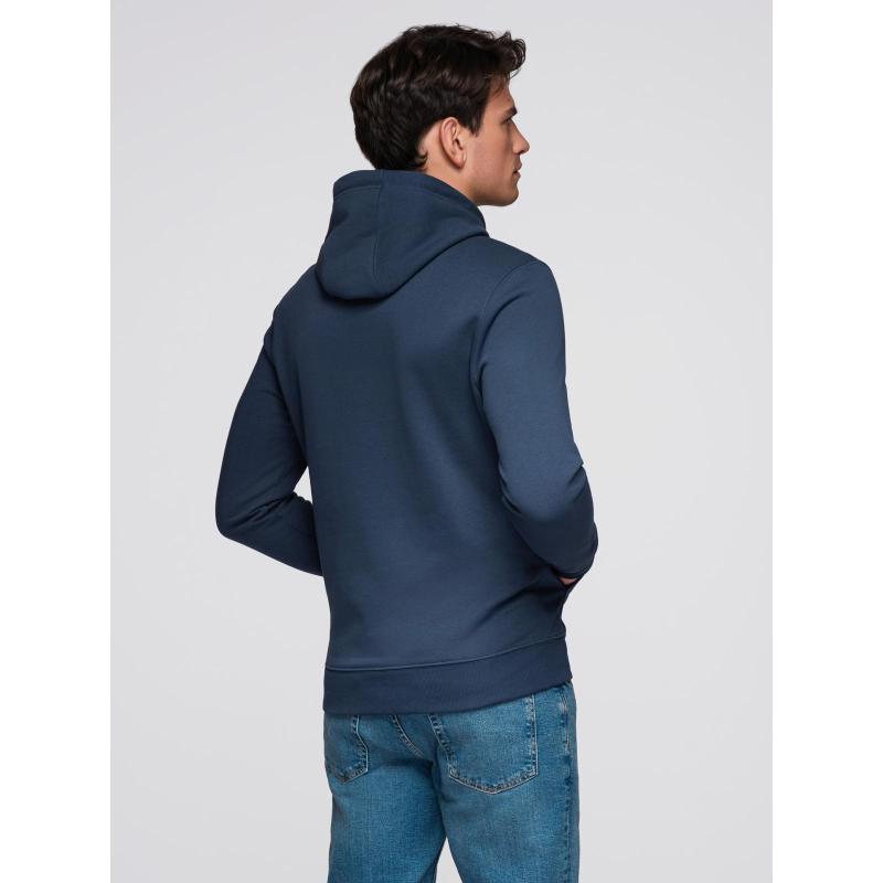 Pánská sportovní mikina s kapucí a velkým potiskem – tmavě modrá V2 B1714