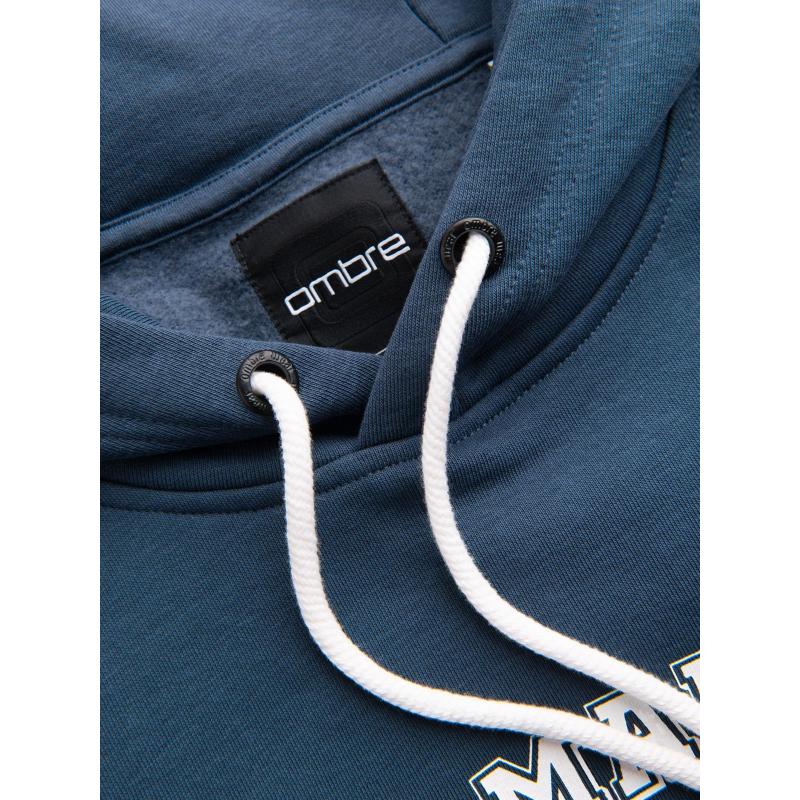 Pánská sportovní mikina s kapucí a velkým potiskem – tmavě modrá V2 B1714