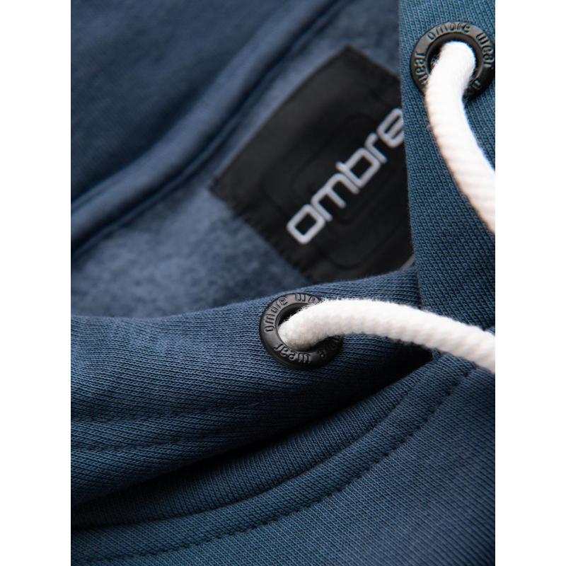 Pánská sportovní mikina s kapucí a velkým potiskem – tmavě modrá V2 B1714