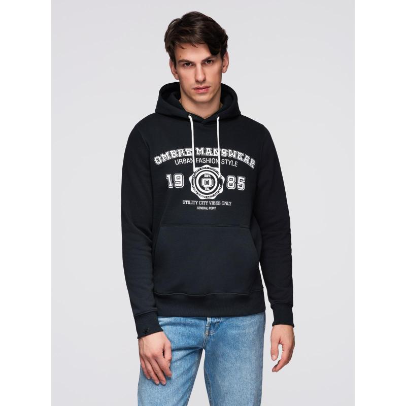 Pánská mikina s kapucí a grafikou – černá V3 B1714