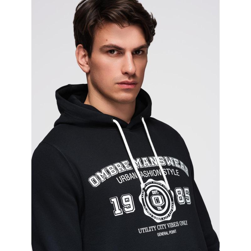 Pánská mikina s kapucí a grafikou – černá V3 B1714