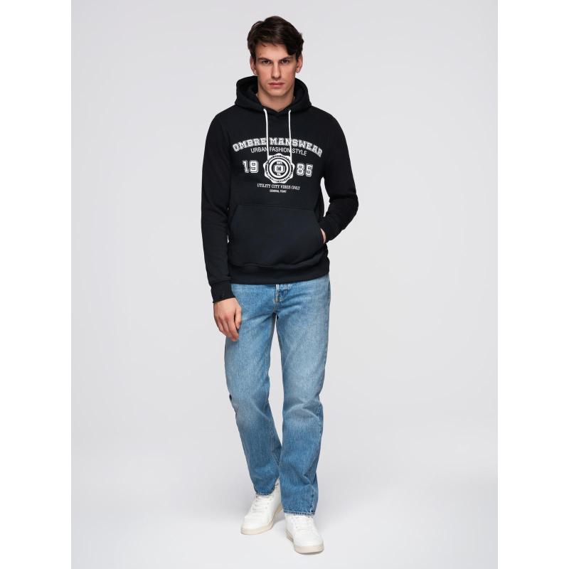 Pánská mikina s kapucí a grafikou – černá V3 B1714