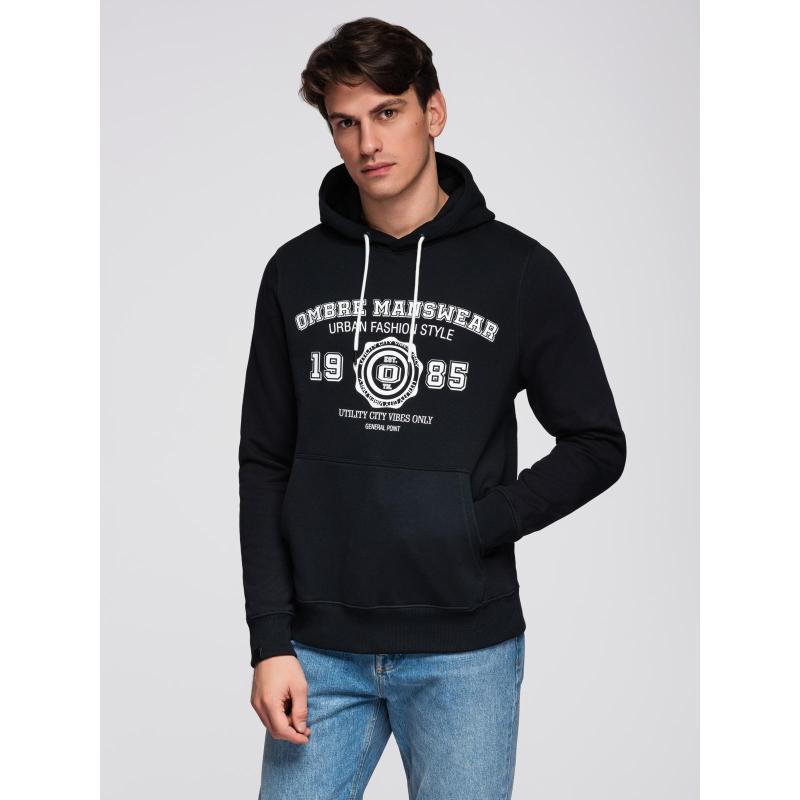 Pánská mikina s kapucí a grafikou – černá V3 B1714