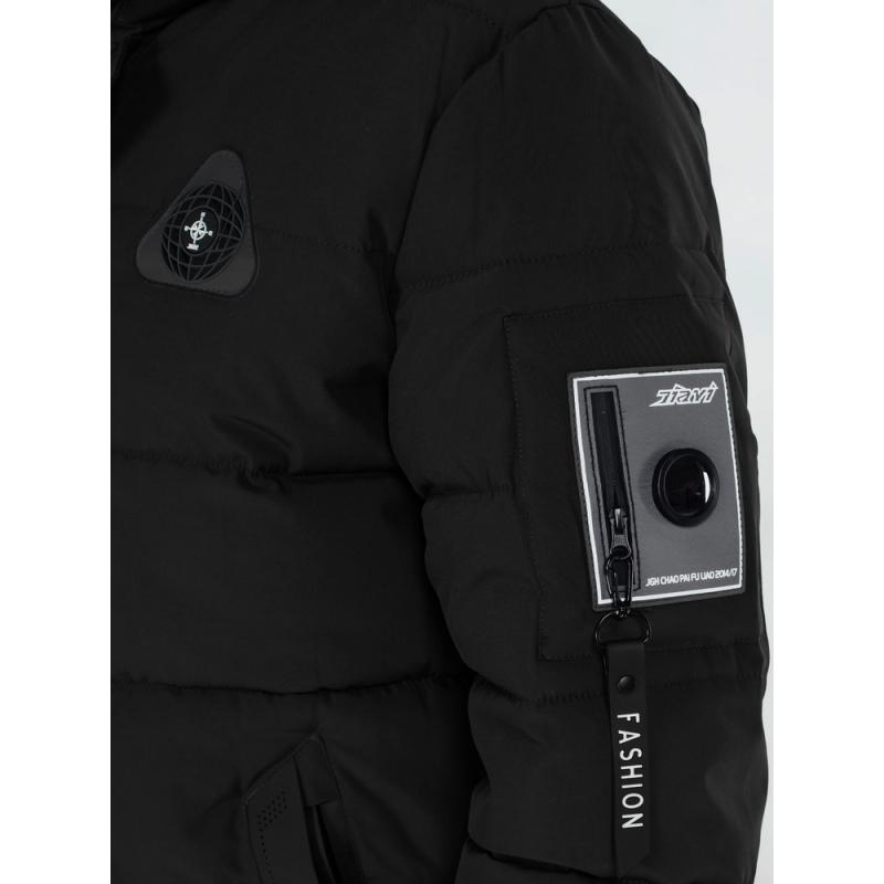 Férfi téli steppelt dzseki kapucnival fekete