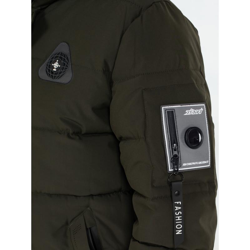 Férfi téli steppelt kabát kapucnival zöld