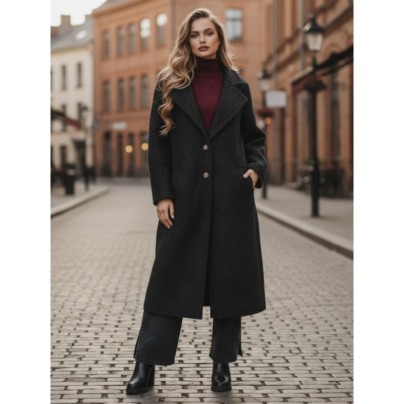 Dámský dlouhý kabát z ovčí kůže černý z