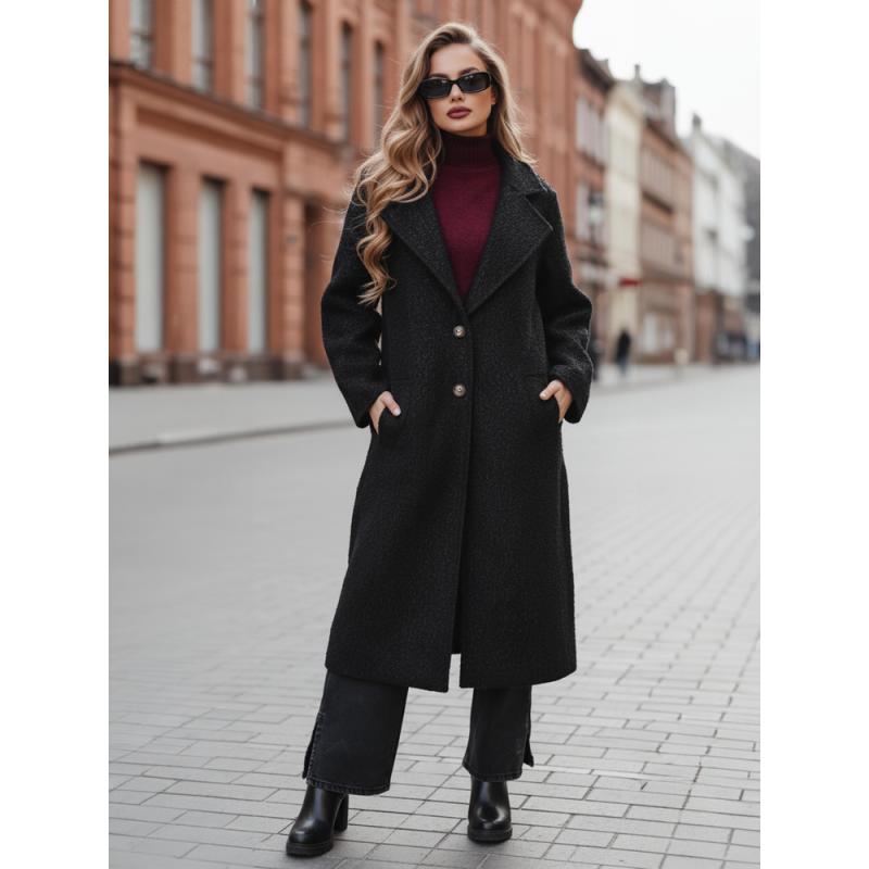 Dámský dlouhý kabát z ovčí kůže černý z