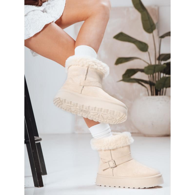 Női szarvasbőr hócsizma bézs szőrmével
