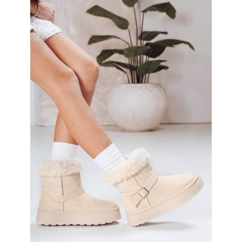 Női szarvasbőr hócsizma bézs szőrmével