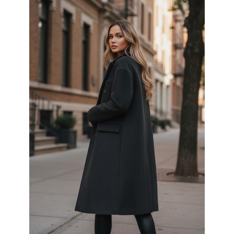 Dámský zimní kabát dlouhý oversize černý z