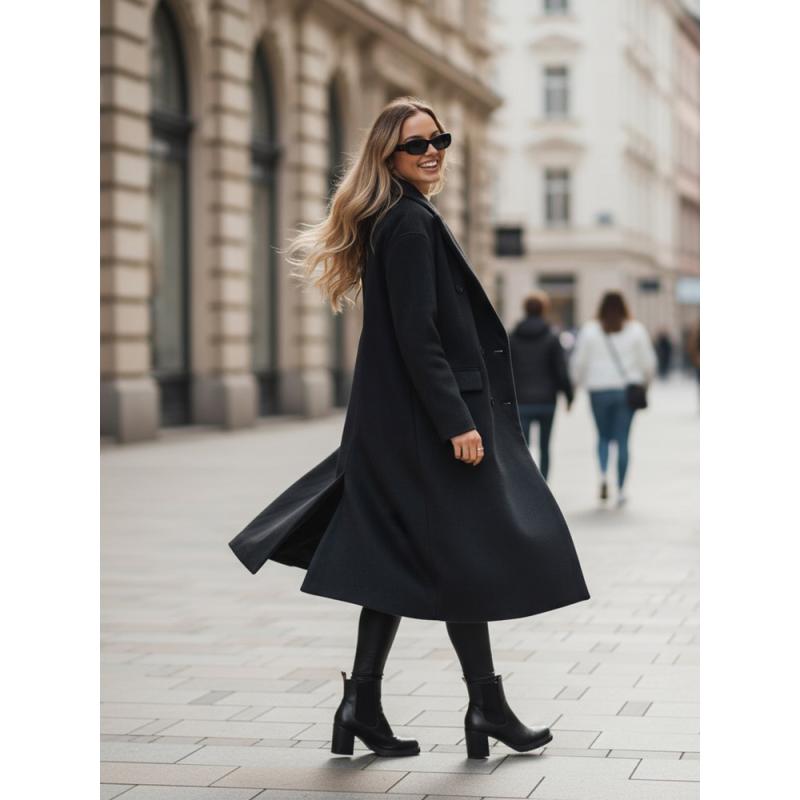 Dámský zimní kabát dlouhý oversize černý z