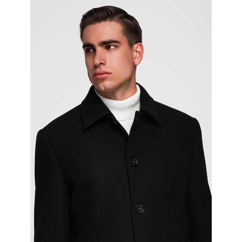 Férfi hosszú egy soros kabát gallérral és béléssel – fekete V1 OM-COWC-0135