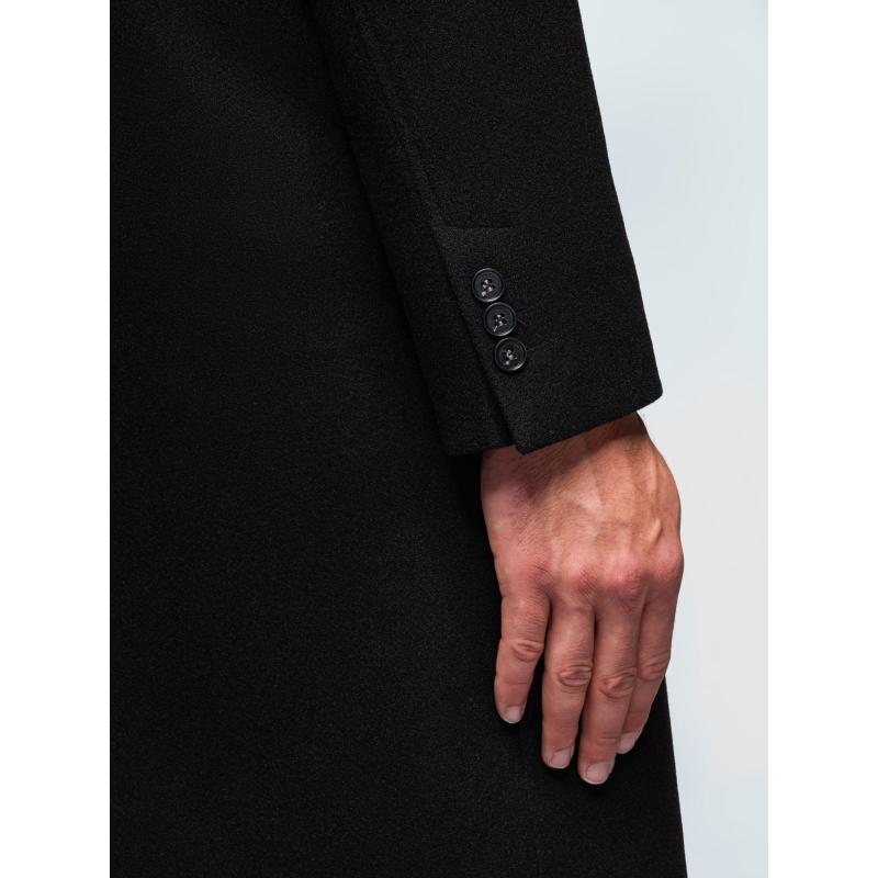 Férfi hosszú egy soros kabát gallérral és béléssel – fekete V1 OM-COWC-0135