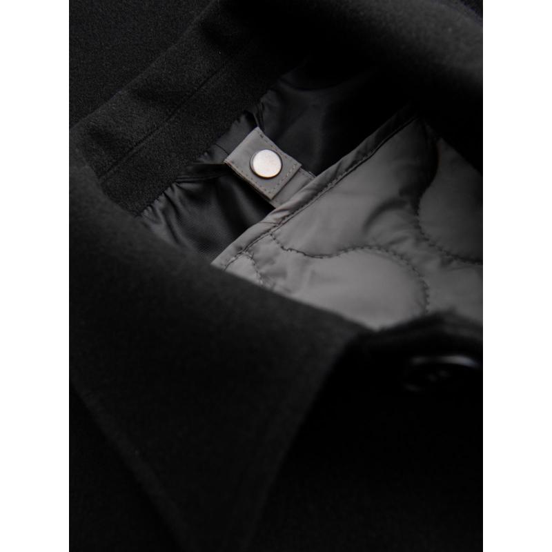 Férfi hosszú egy soros kabát gallérral és béléssel – fekete V1 OM-COWC-0135