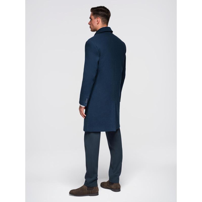 Hosszú, egyrétegű, galléros, bélelt férfi kabát – sötétkék V3 OM-COWC-0135