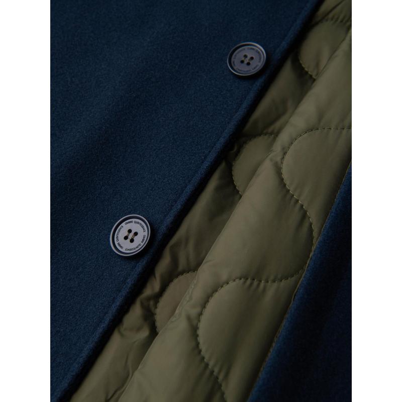 Hosszú, egyrétegű, galléros, bélelt férfi kabát – sötétkék V3 OM-COWC-0135