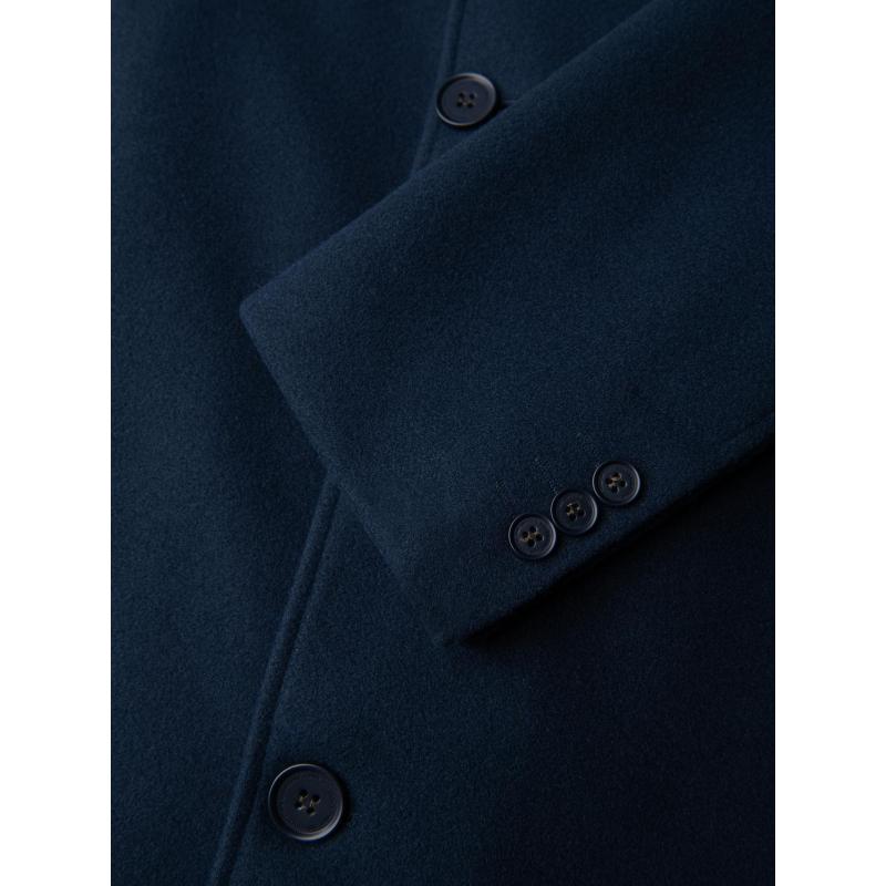 Hosszú, egyrétegű, galléros, bélelt férfi kabát – sötétkék V3 OM-COWC-0135