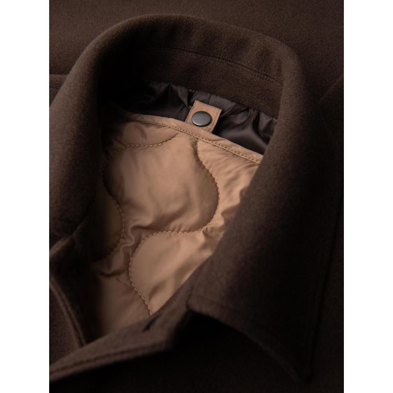 Egyrétegű, galléros, bélelt, hosszú férfi kabát – barna V4 OM-COWC-0135