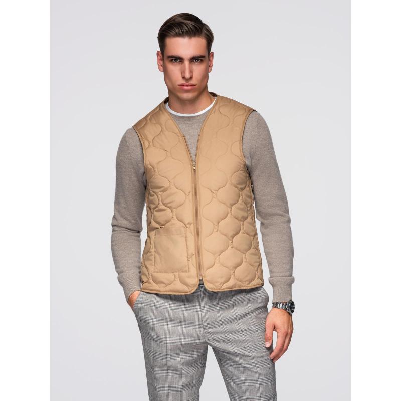 Egyrétegű, galléros, bélelt, hosszú férfi kabát – barna V4 OM-COWC-0135