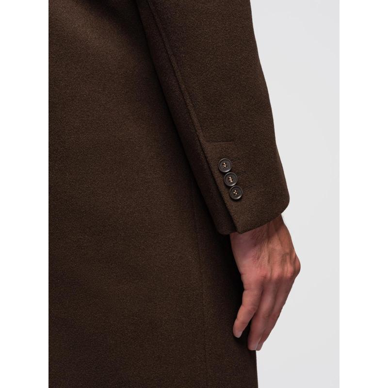 Egyrétegű, galléros, bélelt, hosszú férfi kabát – barna V4 OM-COWC-0135