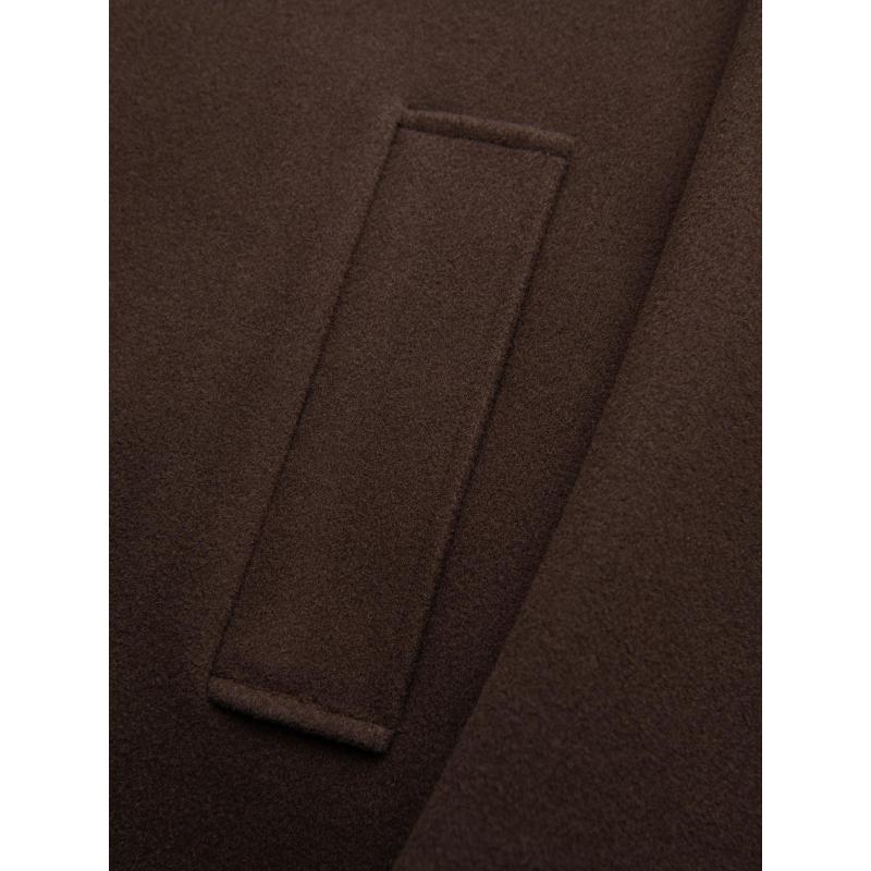 Egyrétegű, galléros, bélelt, hosszú férfi kabát – barna V4 OM-COWC-0135