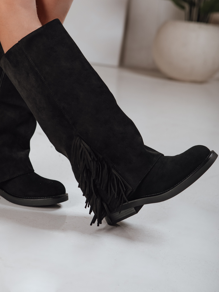 Női szarvasbőr slingback csizma fekete - foto 2